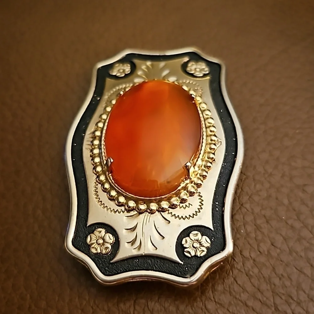 VTG Dainty Western Floral Carnelian Cowgirl Boho Belt Buckle